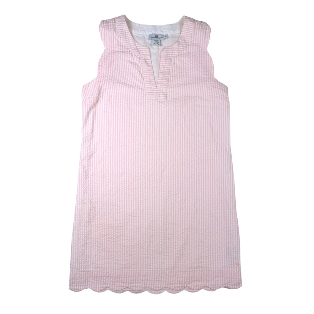 Vineyard Vines Seersucker Dress Womens 6 Pink Excellent Scalloped Hem 2Q010846